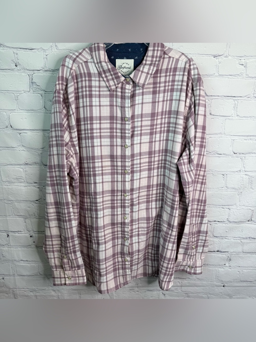 JACHS Girlfriend New York Plaid Flannel Pearl Snap Shirt XXL